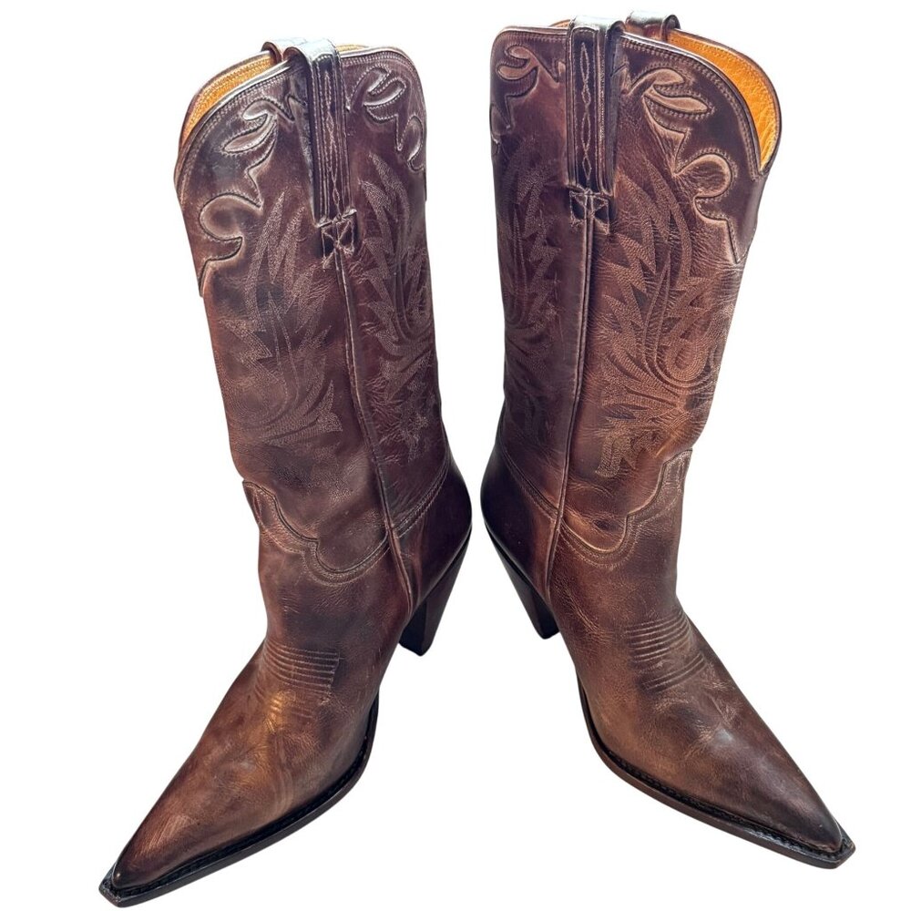 Lucchese Charlie 1 Horse Western Cowboy Leather Women’s Boots 6.5 Brown Pointed - Picture 1 of 16